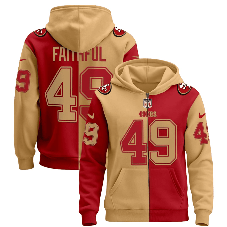 FaithFul San Francisco 49ers Reg Gold Split Zip Hoodie - Stitched