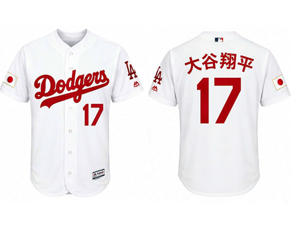 Men's Los Angeles Dodgers #17 大谷翔平 White Stitched Baseball Jersey
