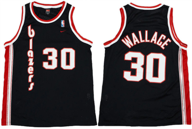 Men's Portland Trail Blazers #30 Rasheed Wallace Black 1976-77 Stitched Basketball Jersey