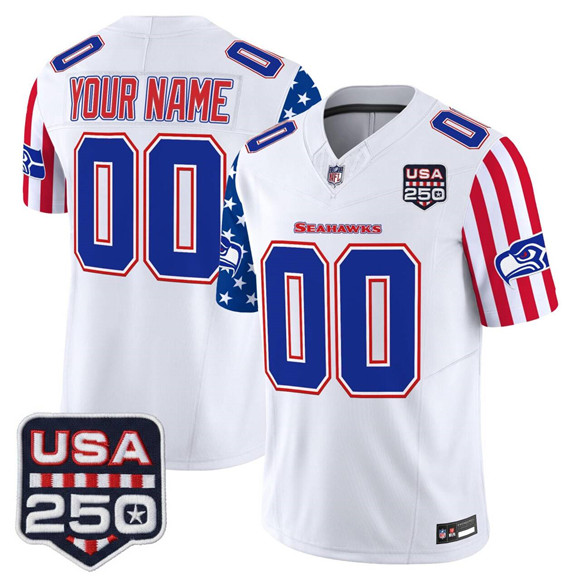 Men & Women & Youth Seattle Seahawks Customized White 2026 F.U.S.E. America 250 Edition Patch Vapor Limited Stitched Football Jersey