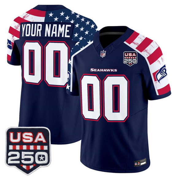 Men & Women & Youth Seattle Seahawks Customized Navy 2026 F.U.S.E. America 250 Edition Patch Vapor Limited Stitched Football Jersey