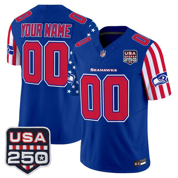 Men & Women & Youth Seattle Seahawks Customized Royal 2026 F.U.S.E. America 250 Edition Patch Vapor Limited Stitched Football Jersey