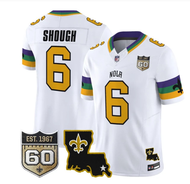 Men & Women & Youth New Orleans Saints #6 Tyler Shough White F.U.S.E. 60th Anniversary Patch Vapor Limited Stitched Football Jersey