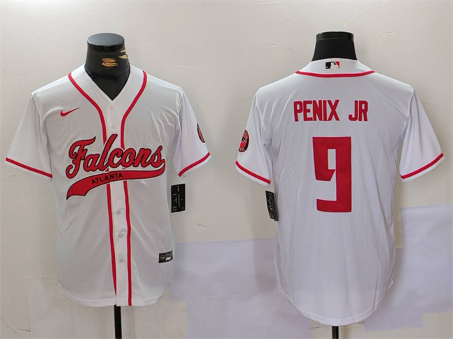 Men's Atlanta Falcons #9 Michael Penix Jr. White With Patch Cool Base Stitched Baseball Jersey