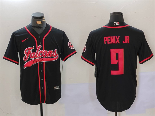 Men's Atlanta Falcons #9 Michael Penix Jr. Black With Patch Cool Base Stitched Baseball Jersey
