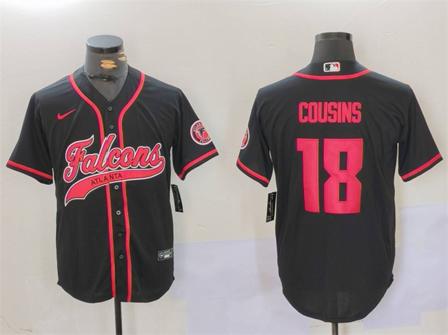Men's Atlanta Falcons #18 Kirk Cousins Black With Patch Cool Base Stitched Baseball Jersey