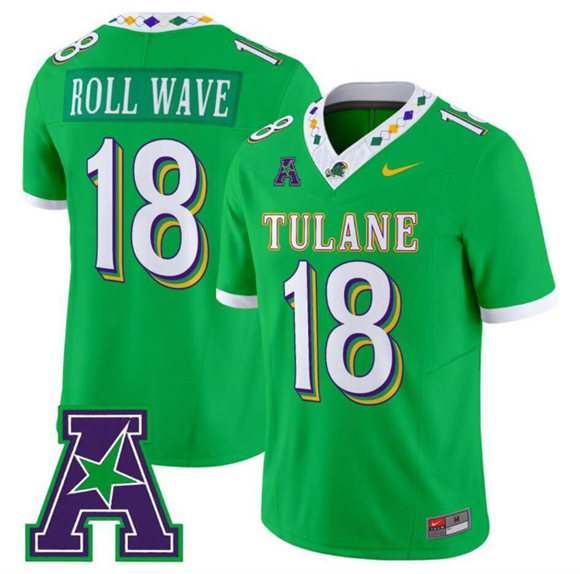 Men & Women & Youth Tulane Green Wave #18 ROLL WAVE Green 2026 'City Edition' Vapor Limited Stitched Football Jersey