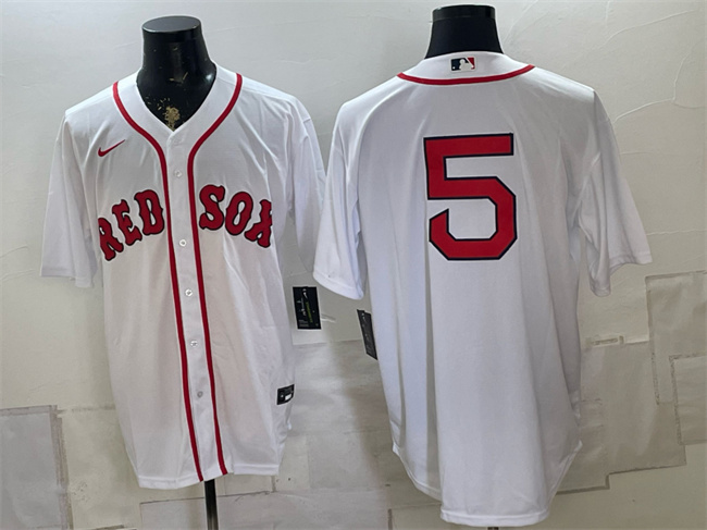 Men's Boston Red Sox #5 Caleb Durbin White Cool Base Stitched Baseball Jersey