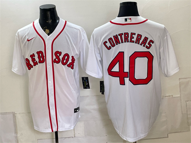 Men's Boston Red Sox #40 Willson Contreras White Cool Base Stitched Baseball Jersey