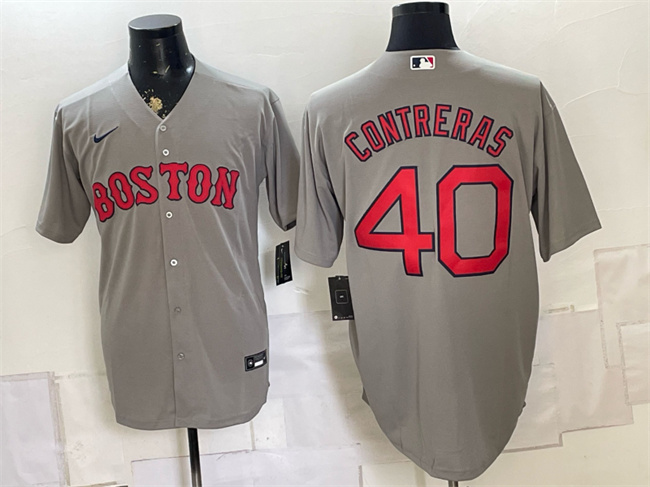 Men's Boston Red Sox #40 Willson Contreras Grey Cool Base Stitched Baseball Jersey