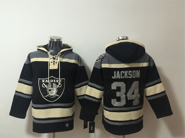 Men's Las Vegas Raiders #34 Bo Jackson Black Ageless Must-Have Lace-Up Pullover Hoodie