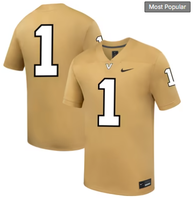 #1 Vanderbilt Commodores Nike Replica Football Jersey - Gold