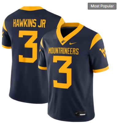 #3 Michael Hawkins Jr. West Virginia Mountaineers Nike Game Football Jersey - Navy