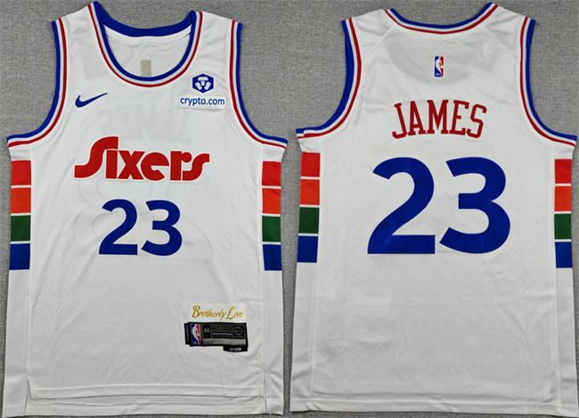 Men's Philadelphia 76ers #23 LeBron James White City Edition Swingman Stitched Jersey