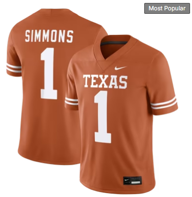 #1 Colin Simmons Texas Longhorns Nike Game Football Jersey - Texas Orange