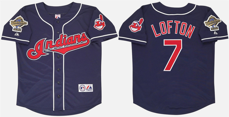 Men's Women Youth Cleveland Guardians #7 Kenny Lofton Navy 1995 World Series Stitched Baseball Jersey