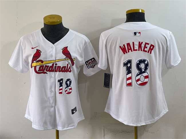 Women's St. Louis Cardinals #18 Jordan Walker White USA 250 Fourth of July Stitched Baseball Jersey(Run Small)