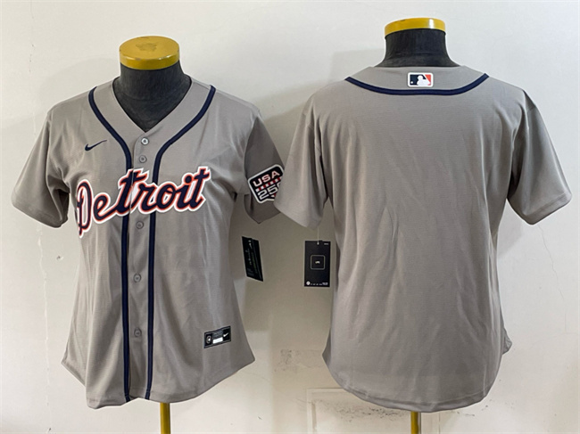 Women's Detroit Tigers Blank Grey Cool Base Stitched Baseball Jersey(Run Small)