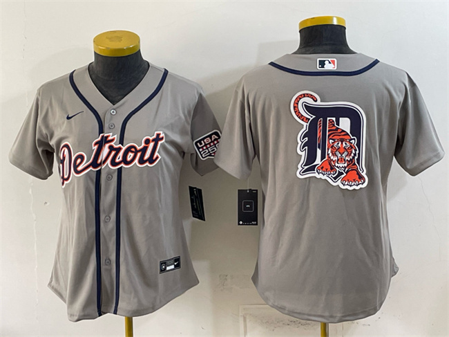 Women's Detroit Tigers Team Big Logo Grey Cool Base Stitched Baseball Jersey(Run Small)