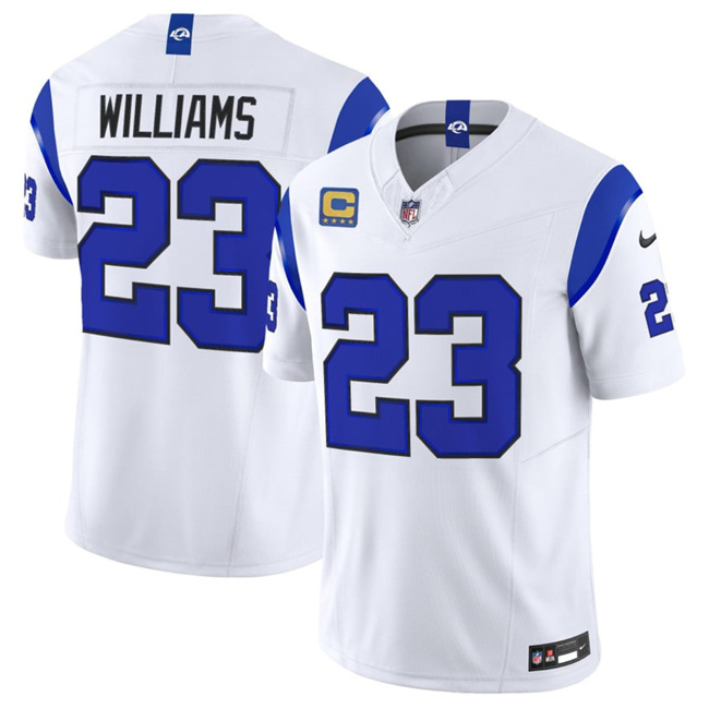 Women's Los Angeles Rams #23 Kyren Williams White Fearsome 2026 F.U.S.E. 4-Star C Patch Vapor Limited Stitched Football Jersey(Run Small)