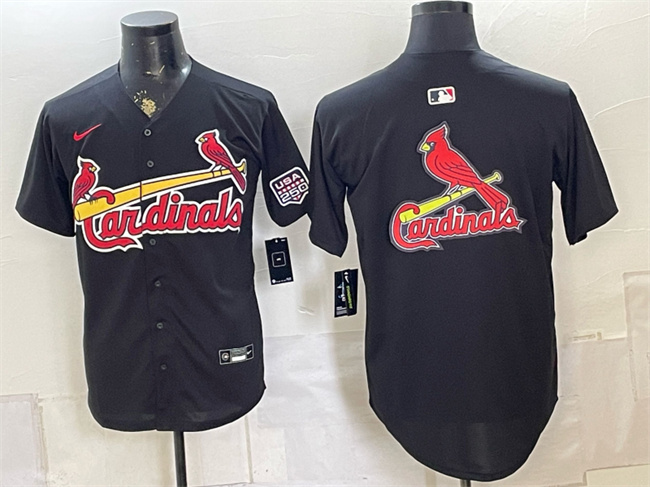 Men's St. Louis Cardinals Team Big Logo Black USA 250 Patch Stitched Baseball Jersey (1)