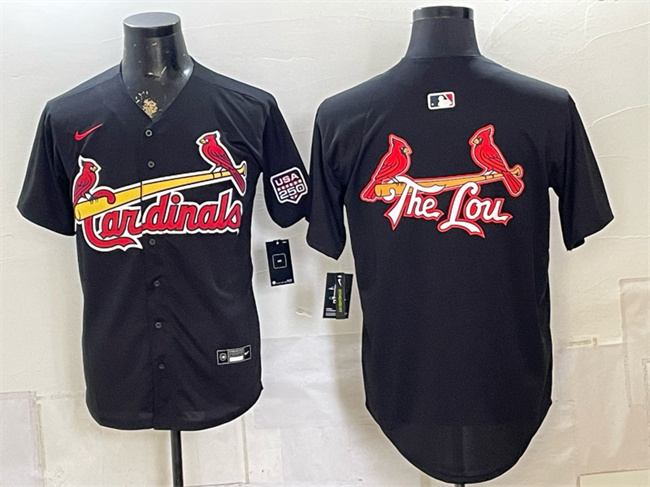 Men's St. Louis Cardinals Team Big Logo Black USA 250 Patch Stitched Baseball Jersey
