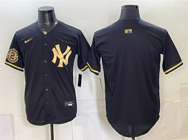 Men's New York Yankees Blank Black Gold With Patch Stitched Baseball Jersey