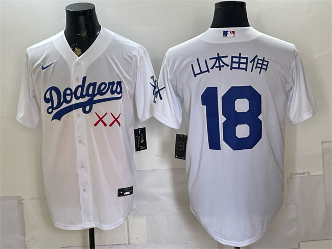 Men's Los Angeles Dodgers x KAWS #18 山本由伸 White Vapor Premier Limited Stitched Baseball Jersey
