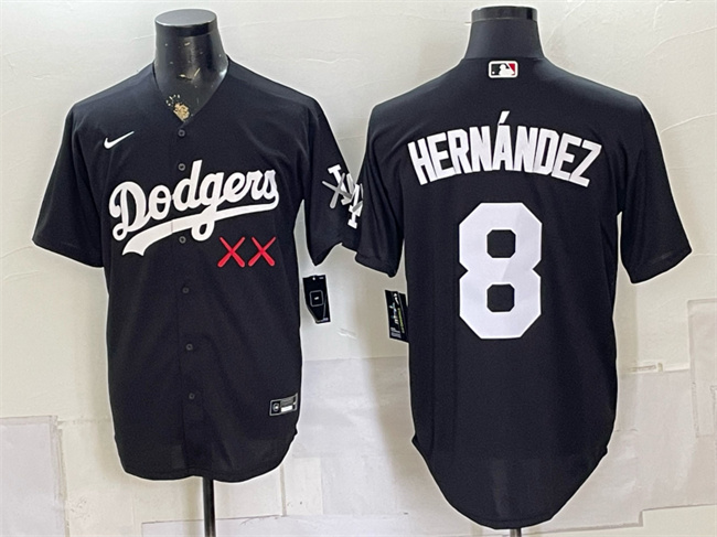Men's Los Angeles Dodgers x KAWS #8 Enrique Hernandez Black Vapor Premier Limited Stitched Baseball Jersey