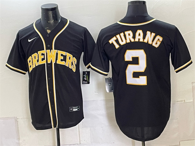 Men's Milwaukee Brewers #2 Brice Turang 2026 Fashion Replica Black Out Stitched Baseball Jersey