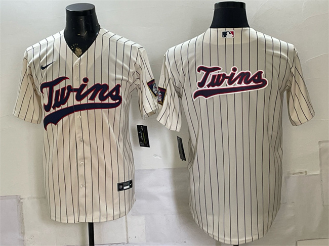 Men's Minnesota Twins Team Big Logo Cream 2026 Field of Dreams Stadium Stitched Baseball Jerseys