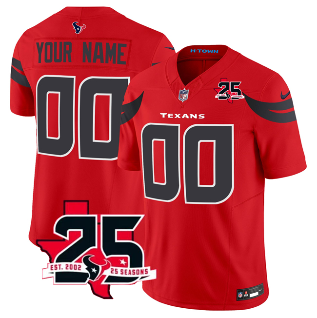 Men's Houston Texans Active Player Custom Red 2026 25th Anniversary Patch  Alternate Vapor F.U.S.E. Limited Stitched Jersey