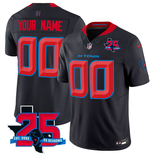 Men's Houston Texans Active Player Custom Navy 2026 25th Anniversary Patch 2nd Alternate F.U.S.E Vapor Stitched jersey