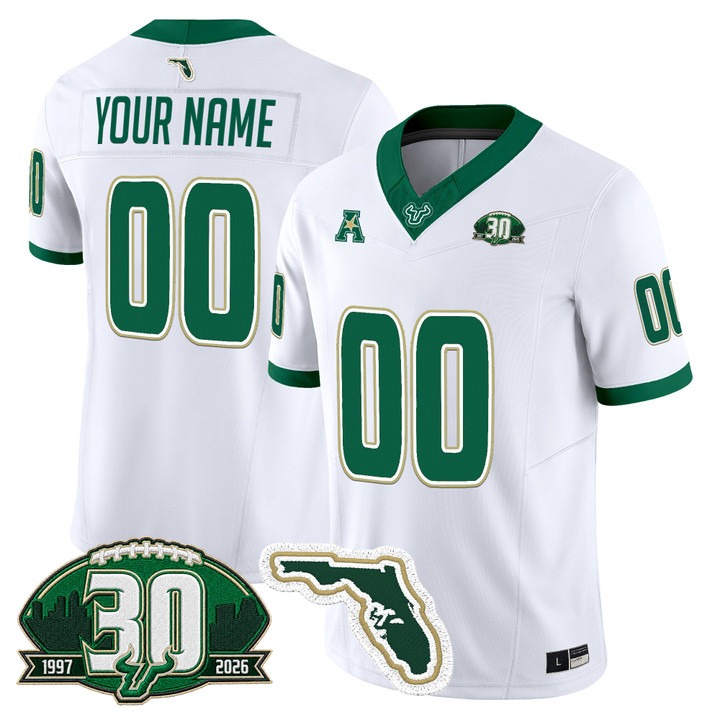 South Florida Bulls 30th Anniversary Patch Vapor Limited Custom Jersey White - All Stitched