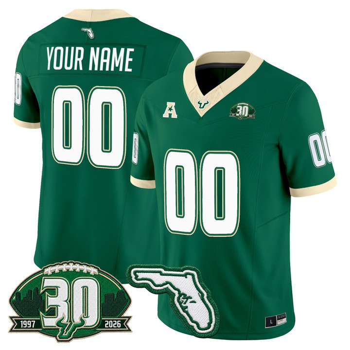 South Florida Bulls 30th Anniversary Patch Vapor Limited Custom Jersey Green - All Stitched