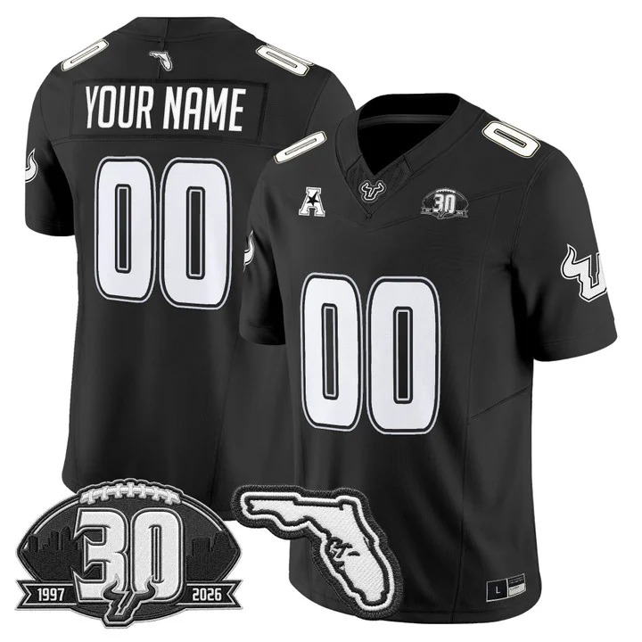 South Florida Bulls 30th Anniversary Patch Vapor Limited Custom Jersey Black - All Stitched