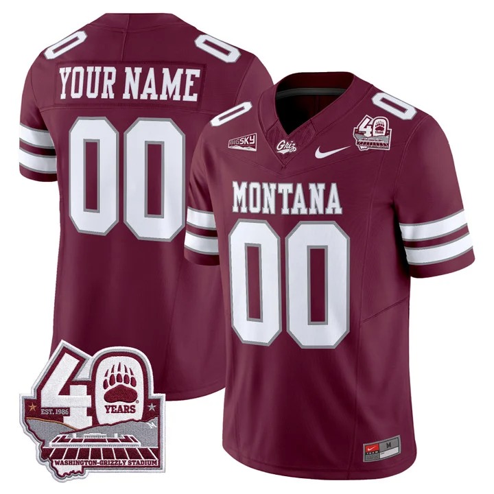 Montana Grizzlies 2026 Vapor Limited Custom Jersey - 40th Anniversary Patch Maroon - All Stitched