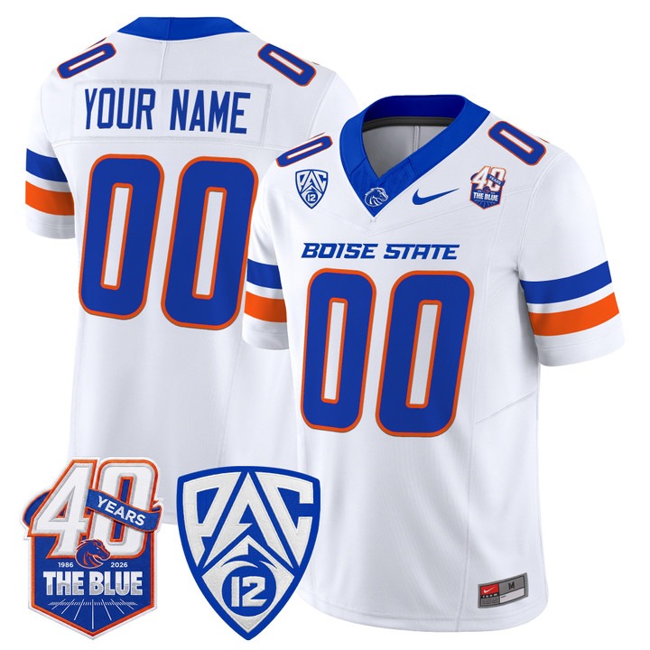 Boise State Broncos 2026 Vapor Limited Custom Jersey - 40th Anniversary Patch White - All Stitched