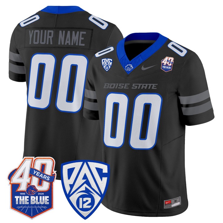 Boise State Broncos 2026 Vapor Limited Custom Jersey - 40th Anniversary Patch Black - All Stitched