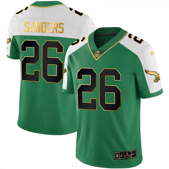 Men's Philadelphia Eagles #26 Saquon Barkley Kelly Green Alternate Gold Stitched Football Jersey