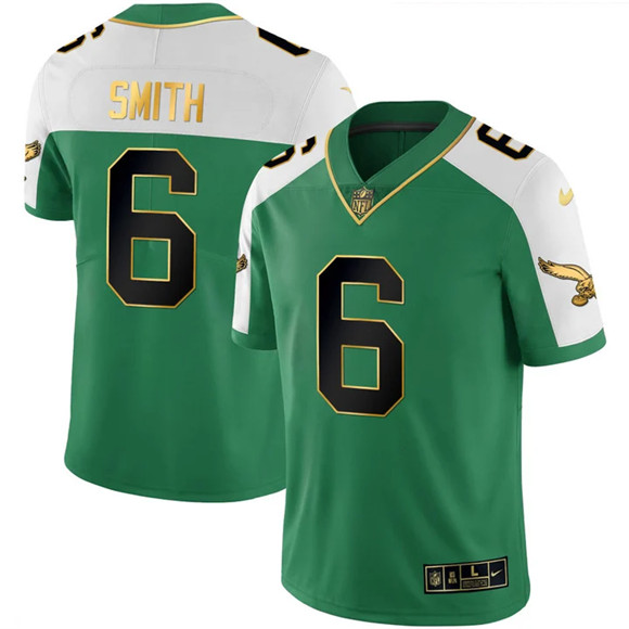 Men's Philadelphia Eagles #6 DeVonta Smith Kelly Green Alternate Gold Stitched Football Jersey