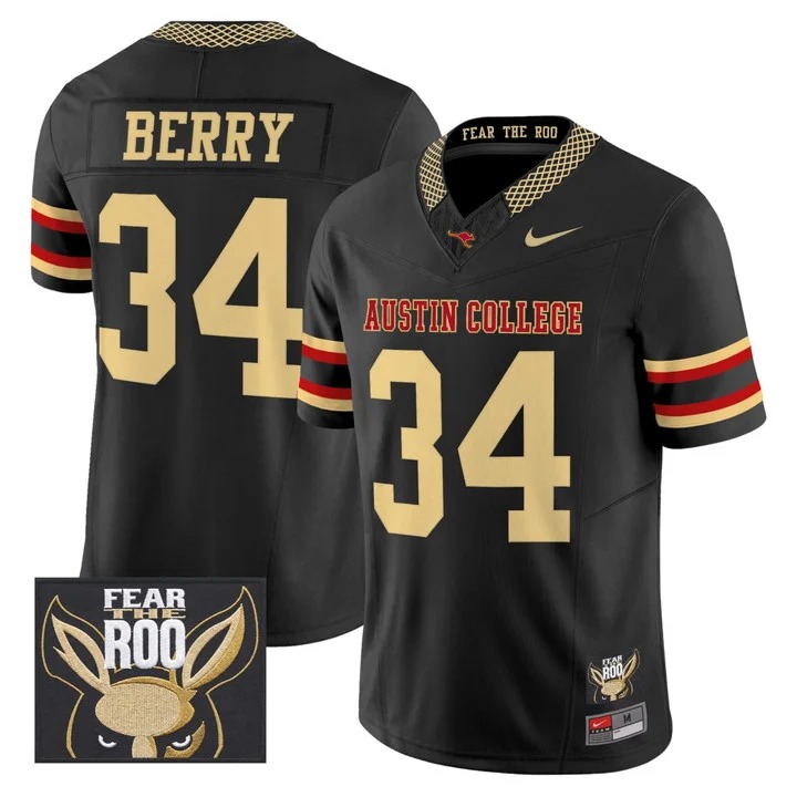 BERRY #34 Austin College Black Jersey - All Stitched