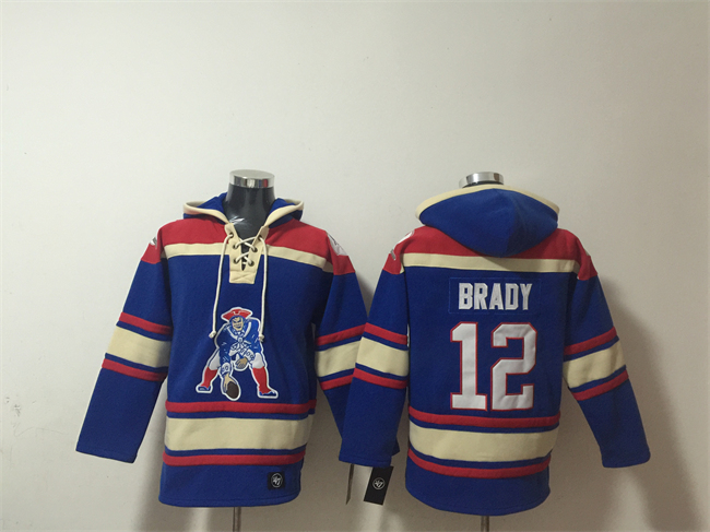 Men's New England Patriots #12 Tom Brady Blue Ageless Must-Have Lace-Up Pullover Hoodie