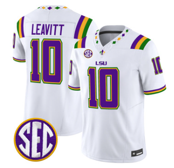 LSU Tigers #10 Sam Leavitt White 2026 Mardi Gras Edition Vapor Limited Jersey - All Stitched