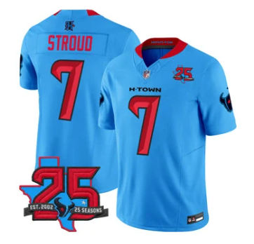 Houston Texans #7 CJ Stroud Blue 25th Year Anniversary Patch Vapor Limited Jersey - All Stitched