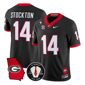 Georgia Bulldogs #14 Gunner Stockton Black 2026 Georgia Map & Vince Dooley Patch Vapor Limited Jersey - All Stitched