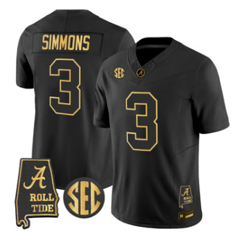 Alabama Crimson Tide #3 Cedrick Simmons Black Gold 2026 Gold Vapor Limited Jersey - Alabama Map - All Stitched