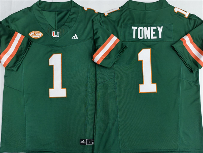 Men's Miami Hurricanes #1 Malachi Toney Aqua F.U.S.E. Stitched Football Jersey