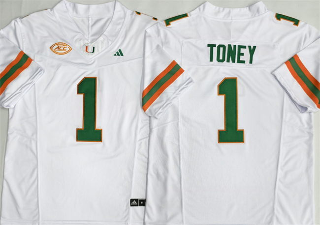 Men's Miami Hurricanes #1 Malachi Toney White F.U.S.E. Stitched Football Jersey