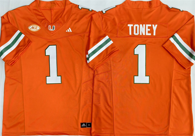 Men's Miami Hurricanes #1 Malachi Toney Orange F.U.S.E. Stitched Football Jersey